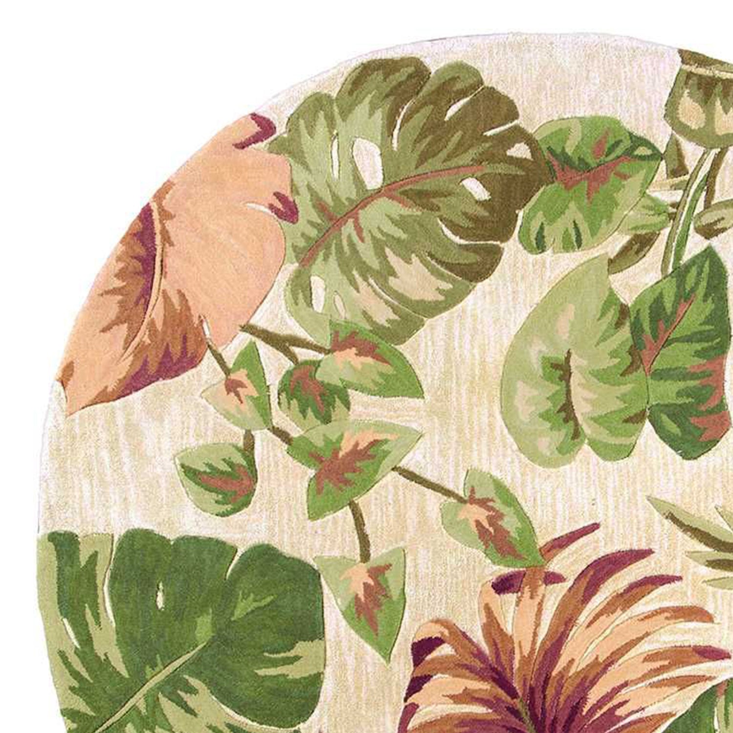 5' X 8' Beige Green And Pink Wool Botanical Leaves Hand Tufted Area Rug-Area Rugs-DECOROLALA