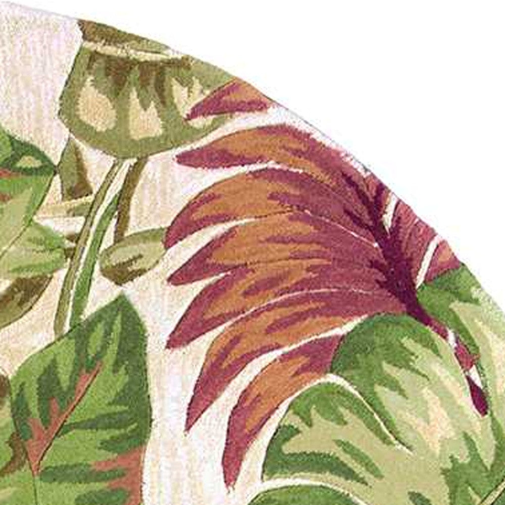 5' X 8' Beige Green And Pink Wool Botanical Leaves Hand Tufted Area Rug-Area Rugs-DECOROLALA