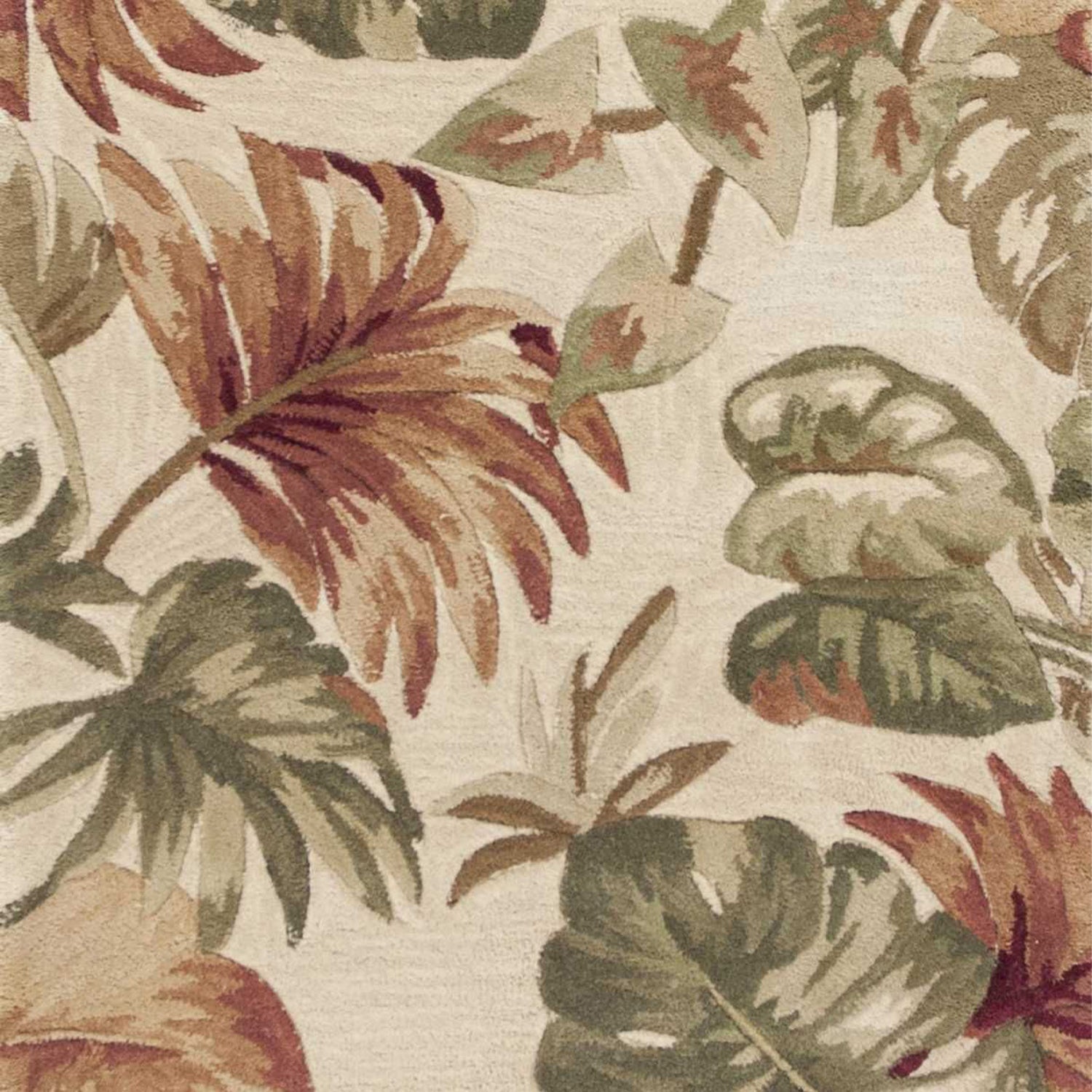 5' X 8' Beige Green And Pink Wool Botanical Leaves Hand Tufted Area Rug-Area Rugs-DECOROLALA