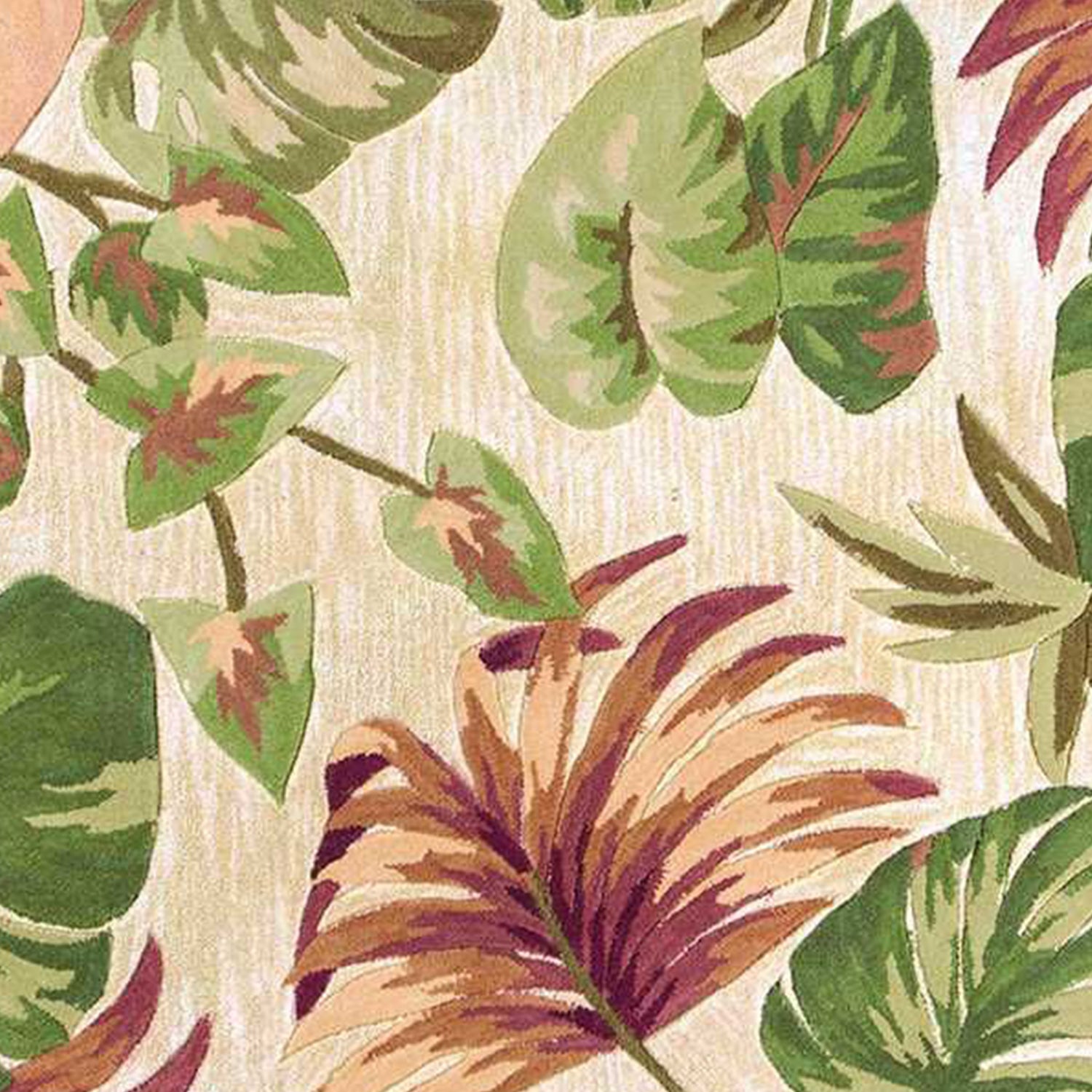5' X 8' Beige Green And Pink Wool Botanical Leaves Hand Tufted Area Rug-Area Rugs-DECOROLALA