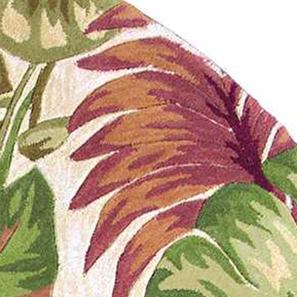 5' X 8' Beige Green And Pink Wool Botanical Leaves Hand Tufted Area Rug-Area Rugs-DECOROLALA