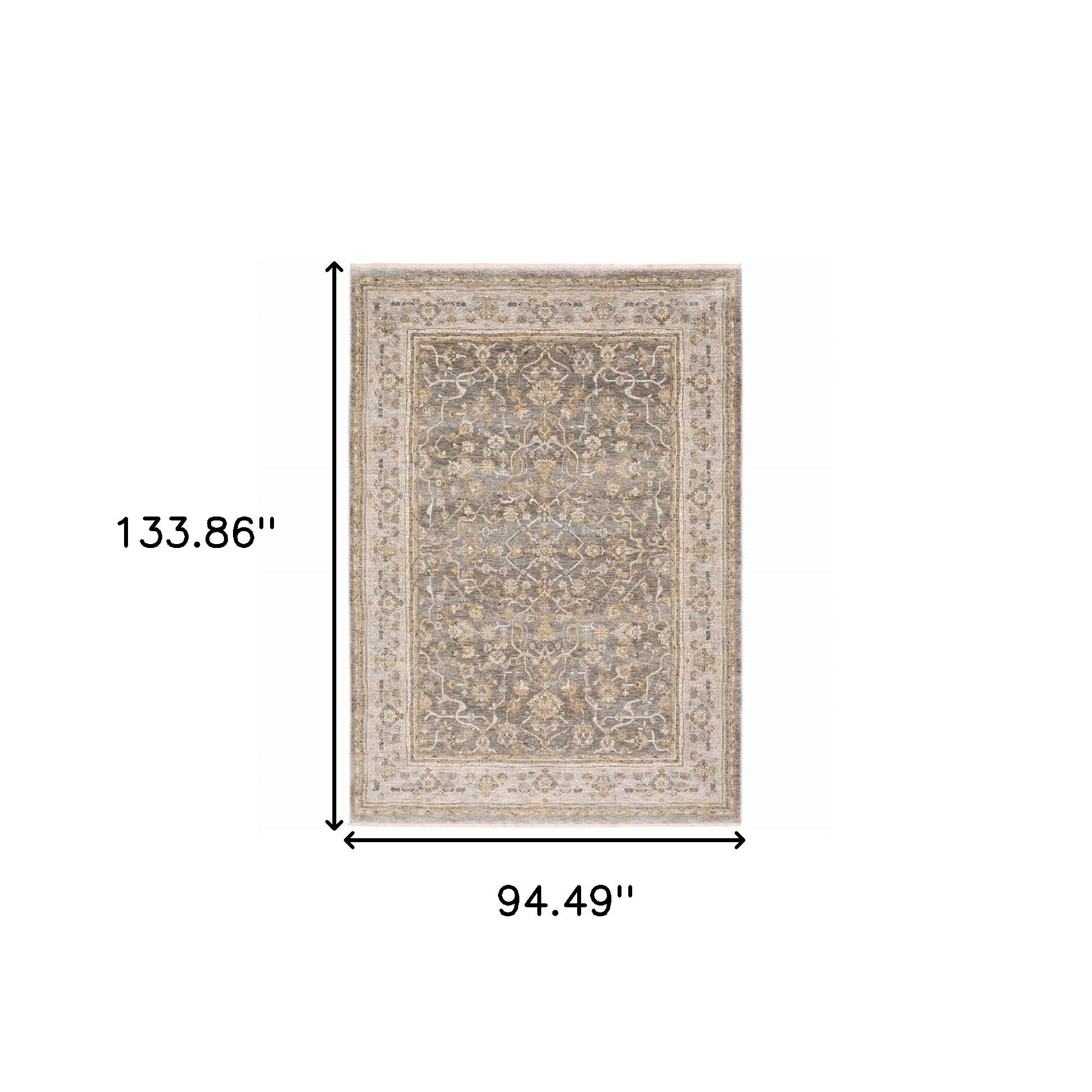 5' X 8' Beige Grey Machine Woven Oriental Indoor Arean Rug-Area Rugs-DECOROLALA