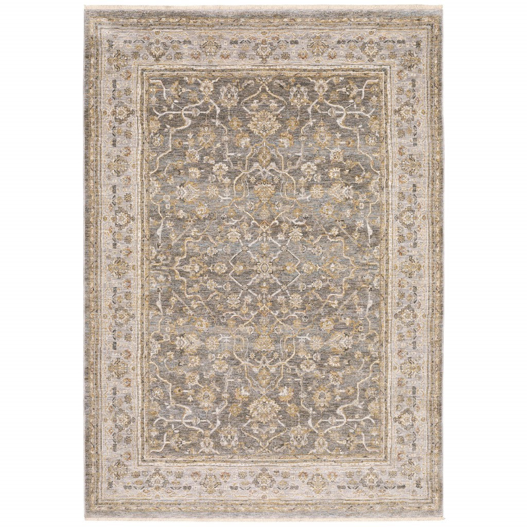 5' X 8' Beige Grey Machine Woven Oriental Indoor Arean Rug-Area Rugs-DECOROLALA