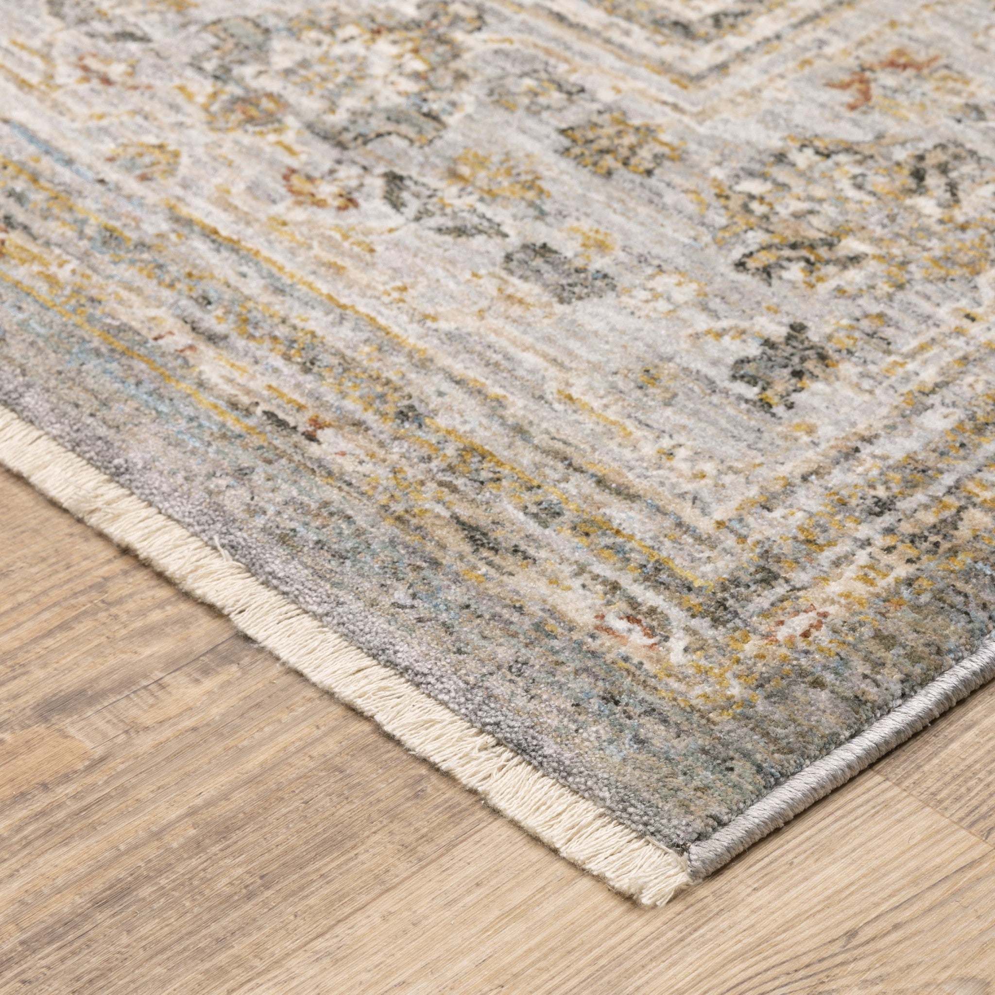 5' X 8' Beige Grey Machine Woven Oriental Indoor Arean Rug-Area Rugs-DECOROLALA