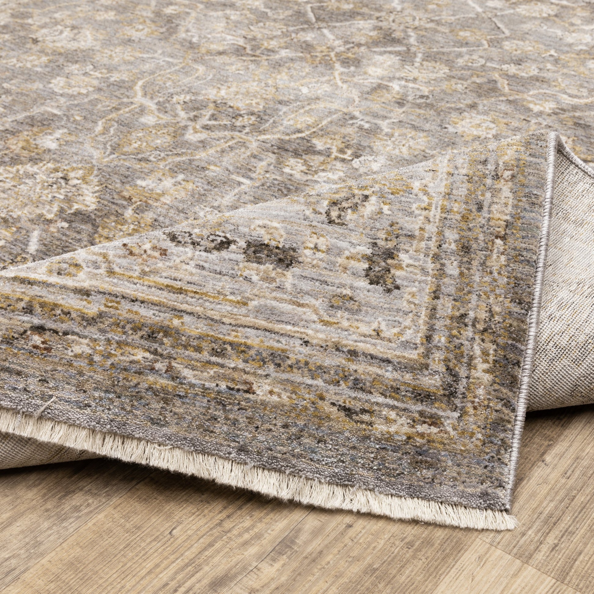 5' X 8' Beige Grey Machine Woven Oriental Indoor Arean Rug-Area Rugs-DECOROLALA