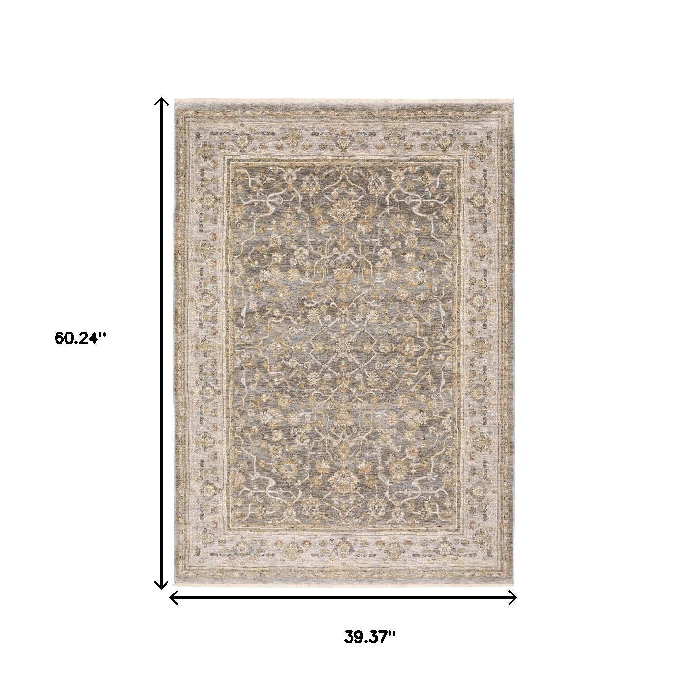5' X 8' Beige Grey Machine Woven Oriental Indoor Arean Rug-Area Rugs-DECOROLALA