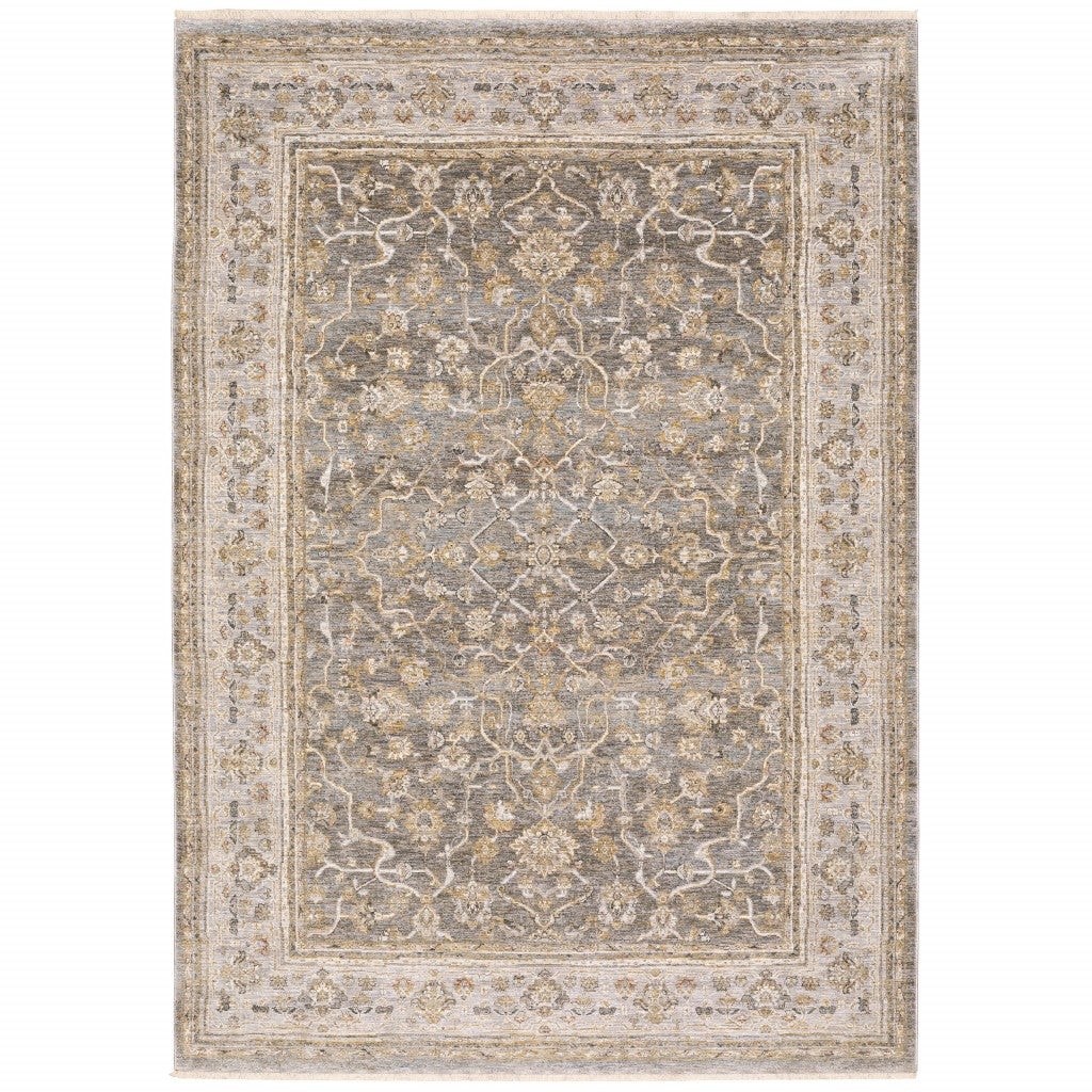 5' X 8' Beige Grey Machine Woven Oriental Indoor Arean Rug-Area Rugs-DECOROLALA