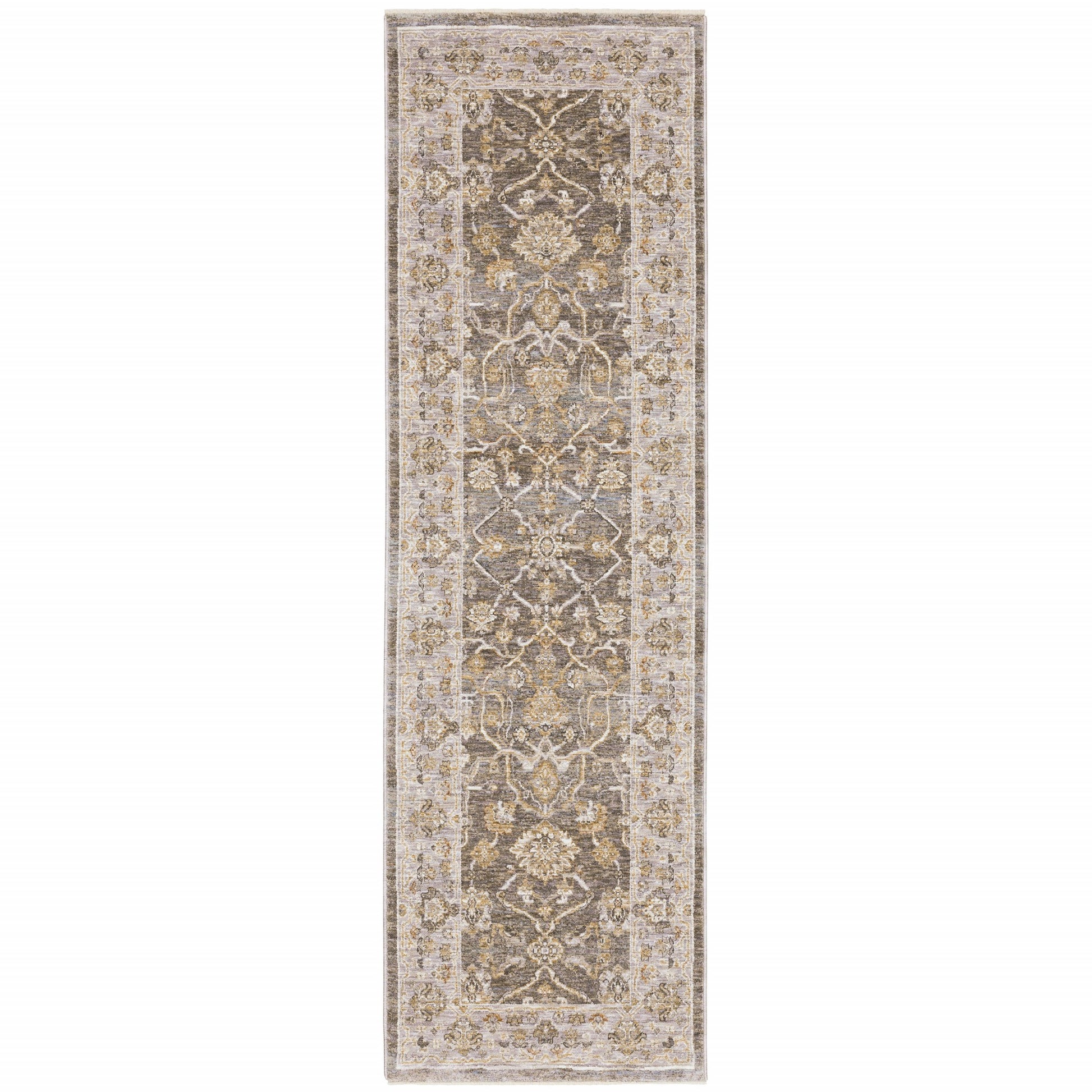 5' X 8' Beige Grey Machine Woven Oriental Indoor Arean Rug-Area Rugs-DECOROLALA