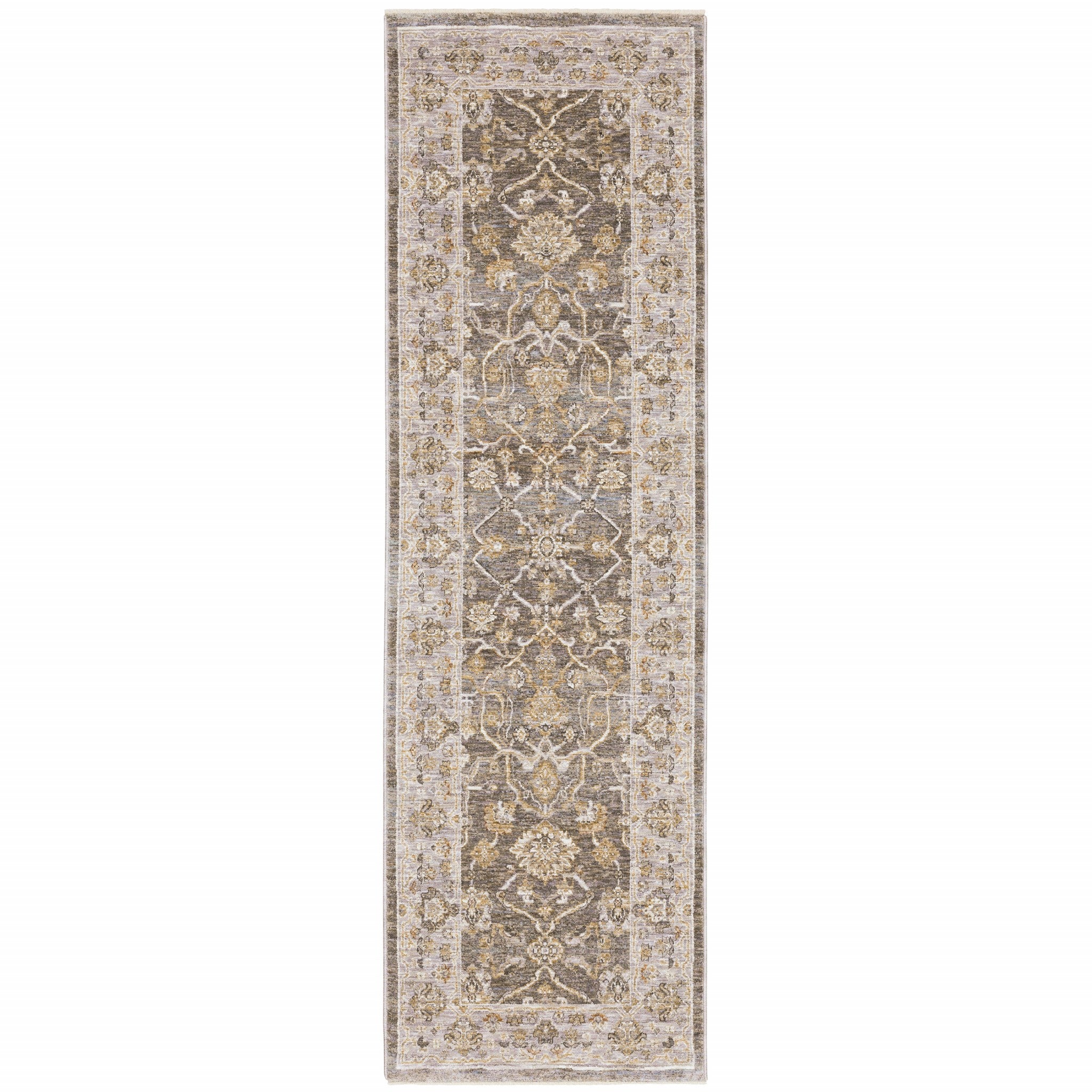 5' X 8' Beige Grey Machine Woven Oriental Indoor Arean Rug-Area Rugs-DECOROLALA