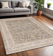 5' X 8' Beige Grey Machine Woven Oriental Indoor Arean Rug-Area Rugs-DECOROLALA