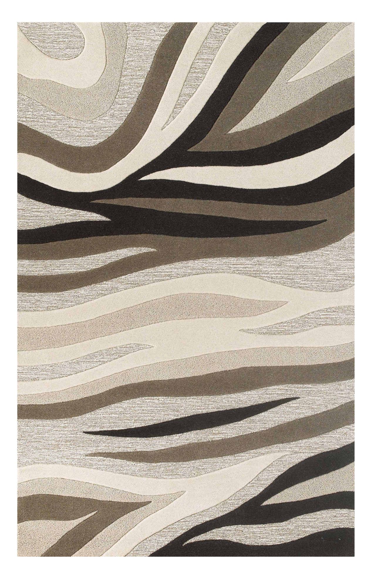 5' X 8' Beige Ivory And Black Wool Abstract Hand Tufted Area Rug-Area Rugs-DECOROLALA