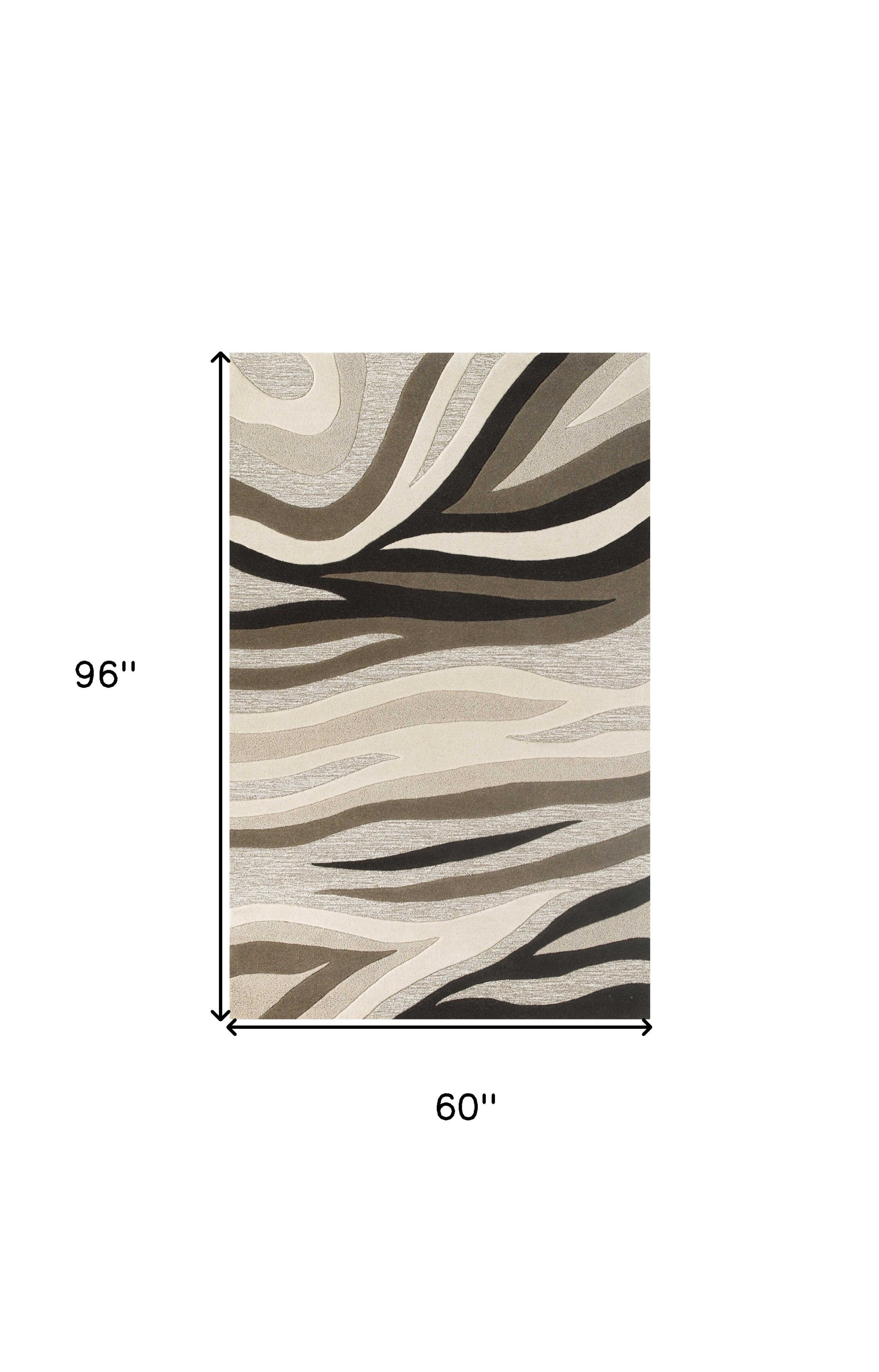 5' X 8' Beige Ivory And Black Wool Abstract Hand Tufted Area Rug-Area Rugs-DECOROLALA