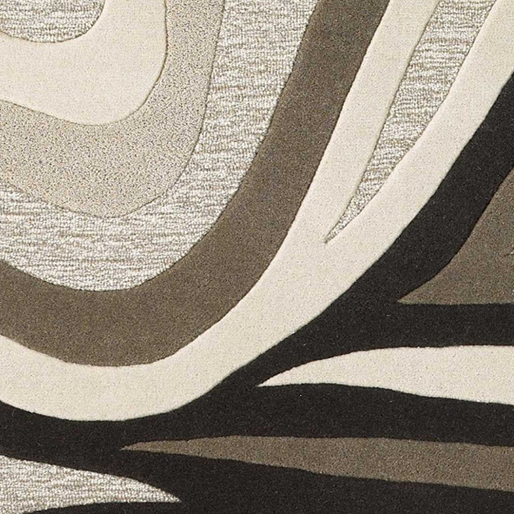 5' X 8' Beige Ivory And Black Wool Abstract Hand Tufted Area Rug-Area Rugs-DECOROLALA