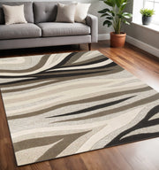 5' X 8' Beige Ivory And Black Wool Abstract Hand Tufted Area Rug-Area Rugs-DECOROLALA