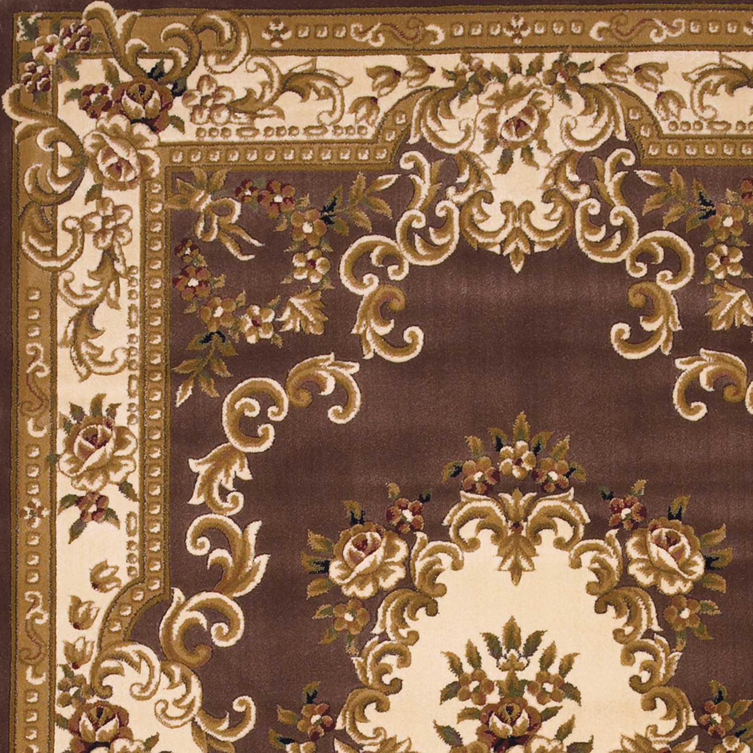 5' X 8' Beige Ivory And Brown Floral Medallion Area Rug-Area Rugs-DECOROLALA