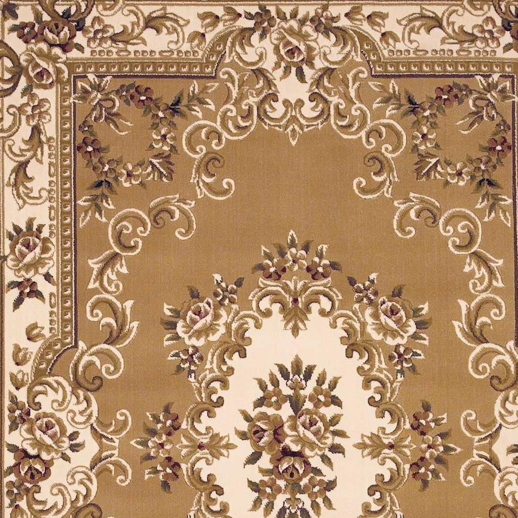 5' X 8' Beige Ivory And Brown Floral Medallion Area Rug-Area Rugs-DECOROLALA
