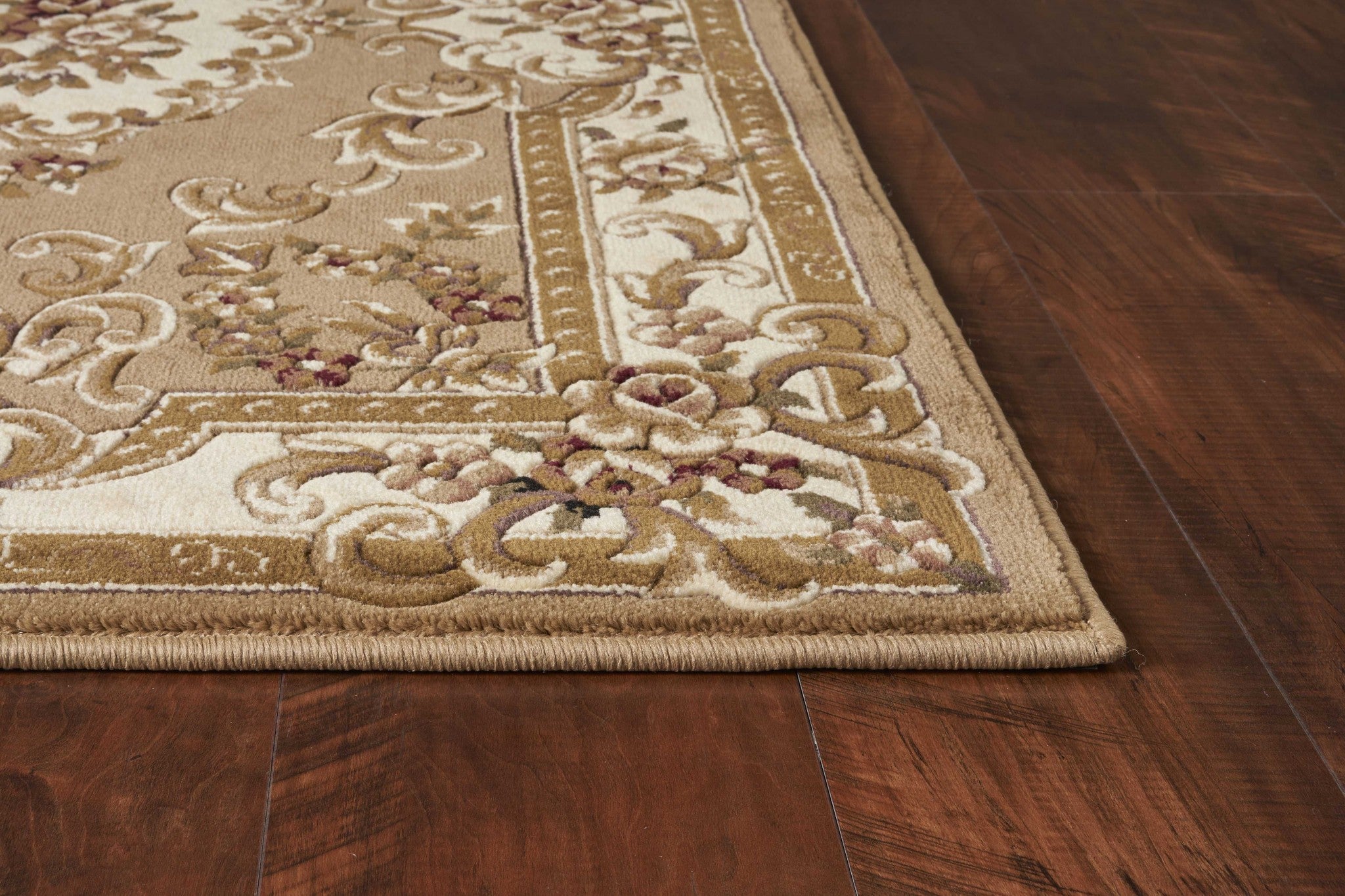 5' X 8' Beige Ivory And Brown Floral Medallion Area Rug-Area Rugs-DECOROLALA