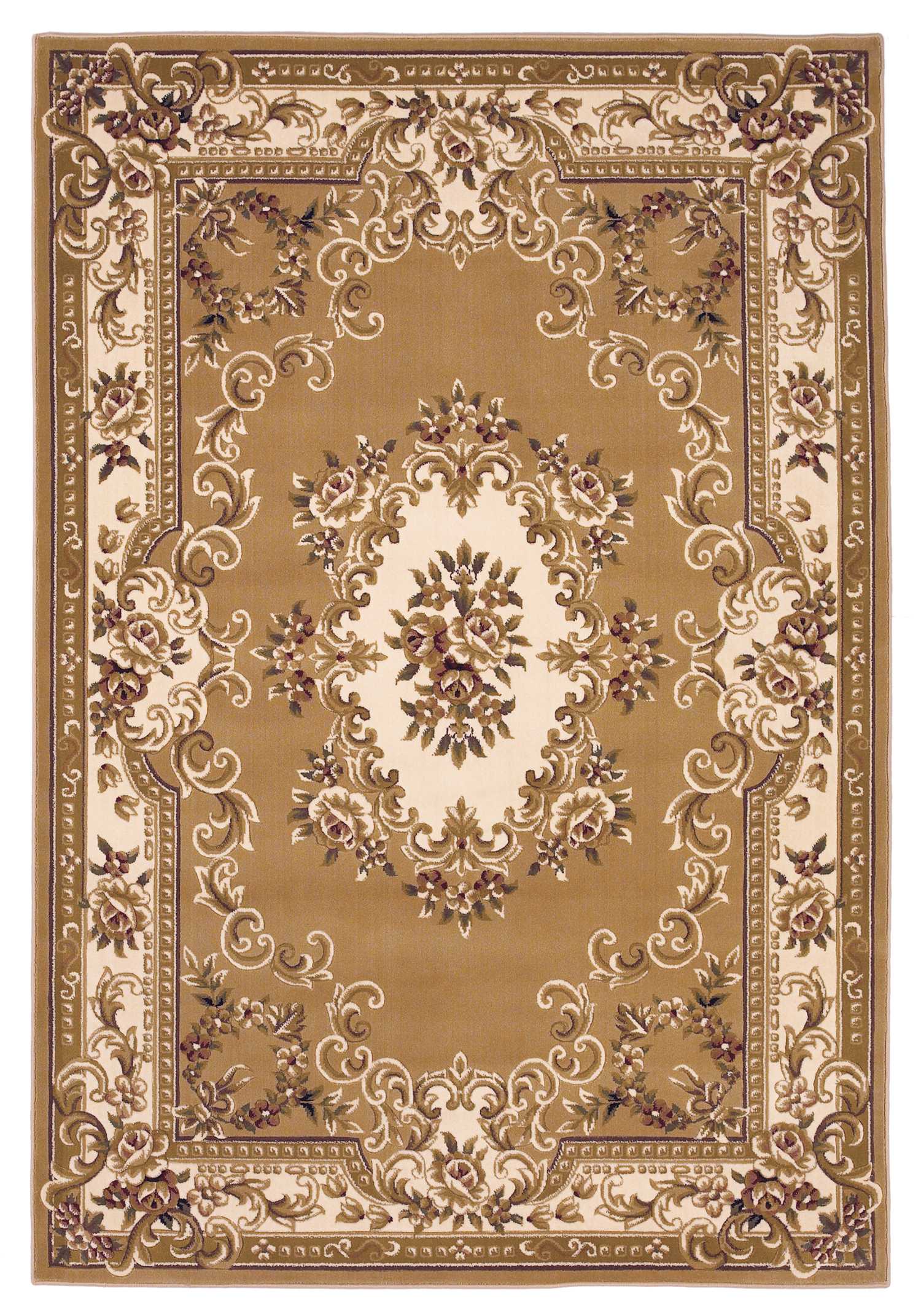 5' X 8' Beige Ivory And Brown Floral Medallion Area Rug-Area Rugs-DECOROLALA