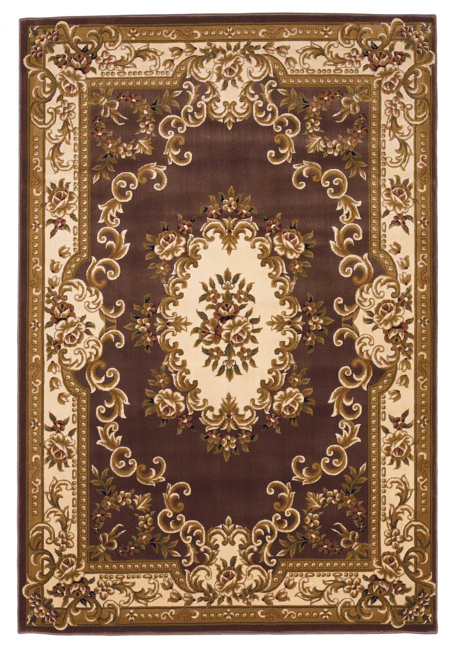 5' X 8' Beige Ivory And Brown Floral Medallion Area Rug-Area Rugs-DECOROLALA
