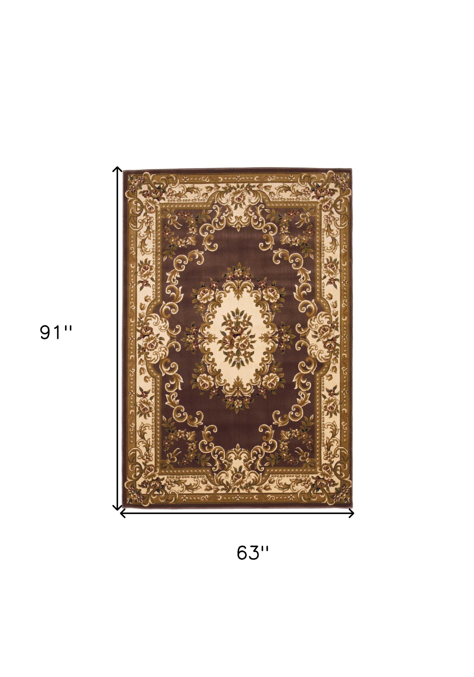 5' X 8' Beige Ivory And Brown Floral Medallion Area Rug-Area Rugs-DECOROLALA