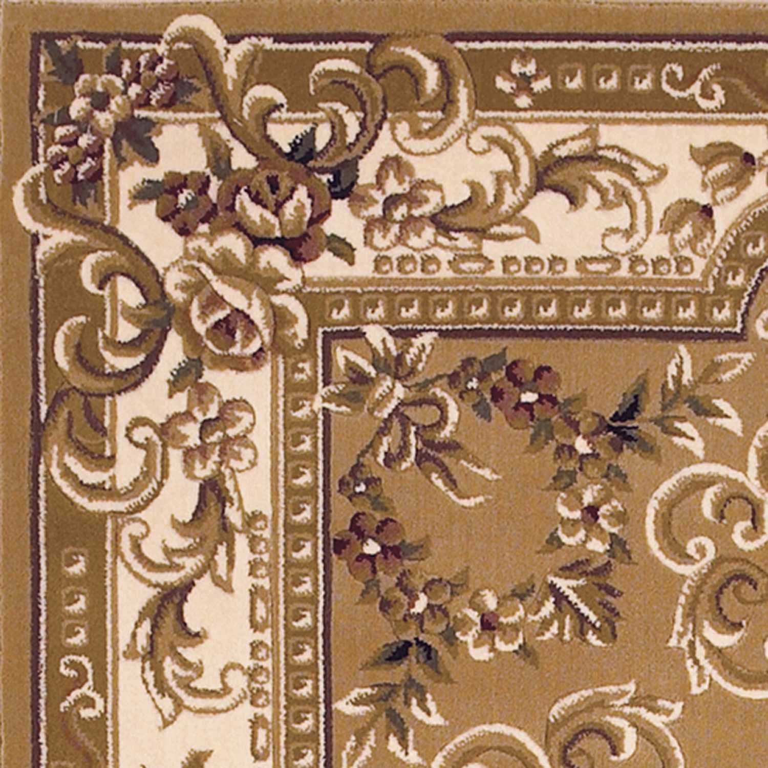 5' X 8' Beige Ivory And Brown Floral Medallion Area Rug-Area Rugs-DECOROLALA