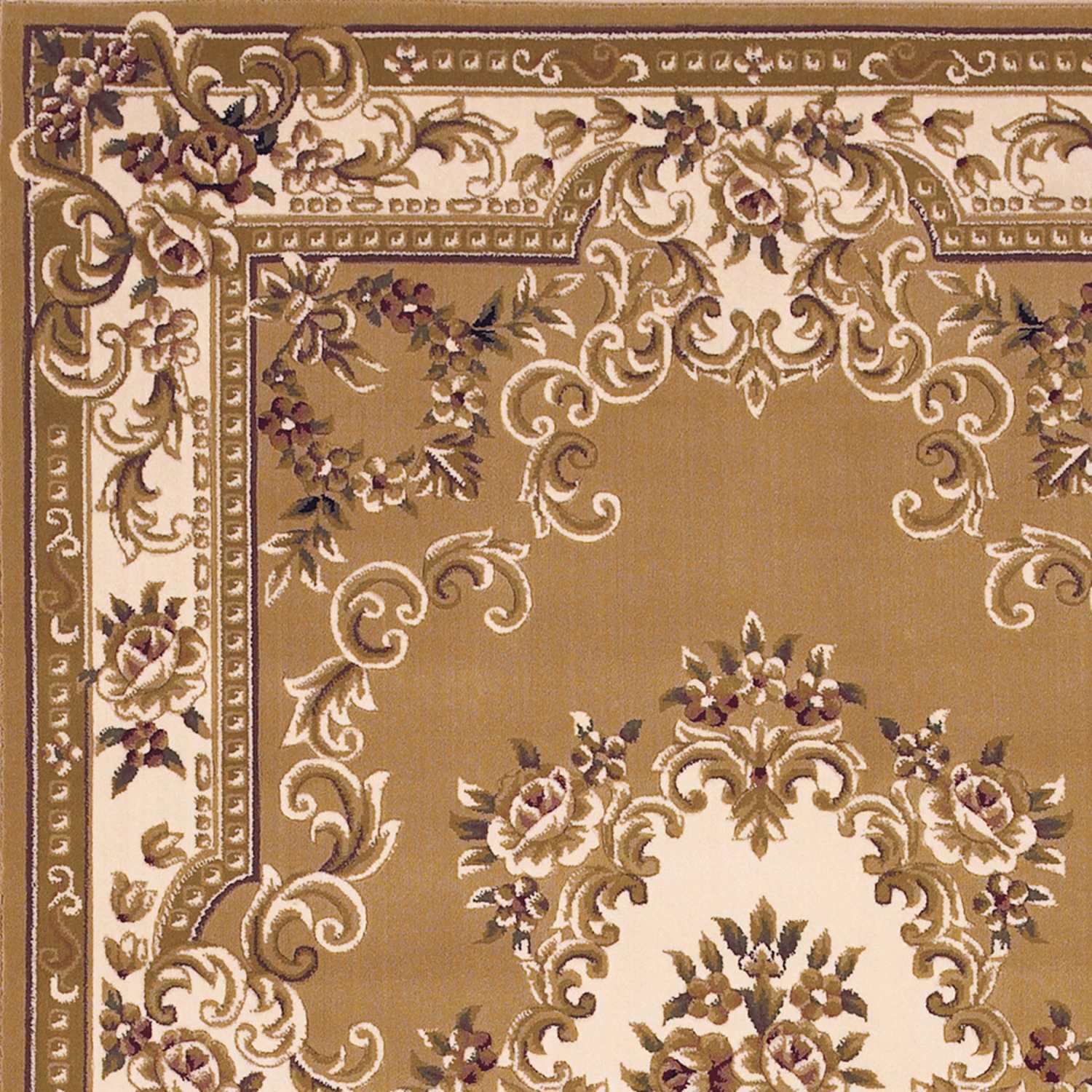 5' X 8' Beige Ivory And Brown Floral Medallion Area Rug-Area Rugs-DECOROLALA