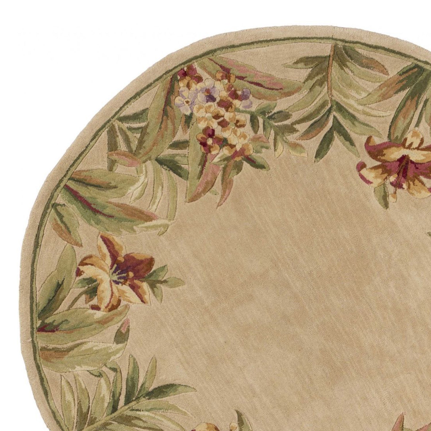 5' X 8' Beige Red And Green Wool Tropical Floral Hand Tufted Area Rug-Area Rugs-DECOROLALA