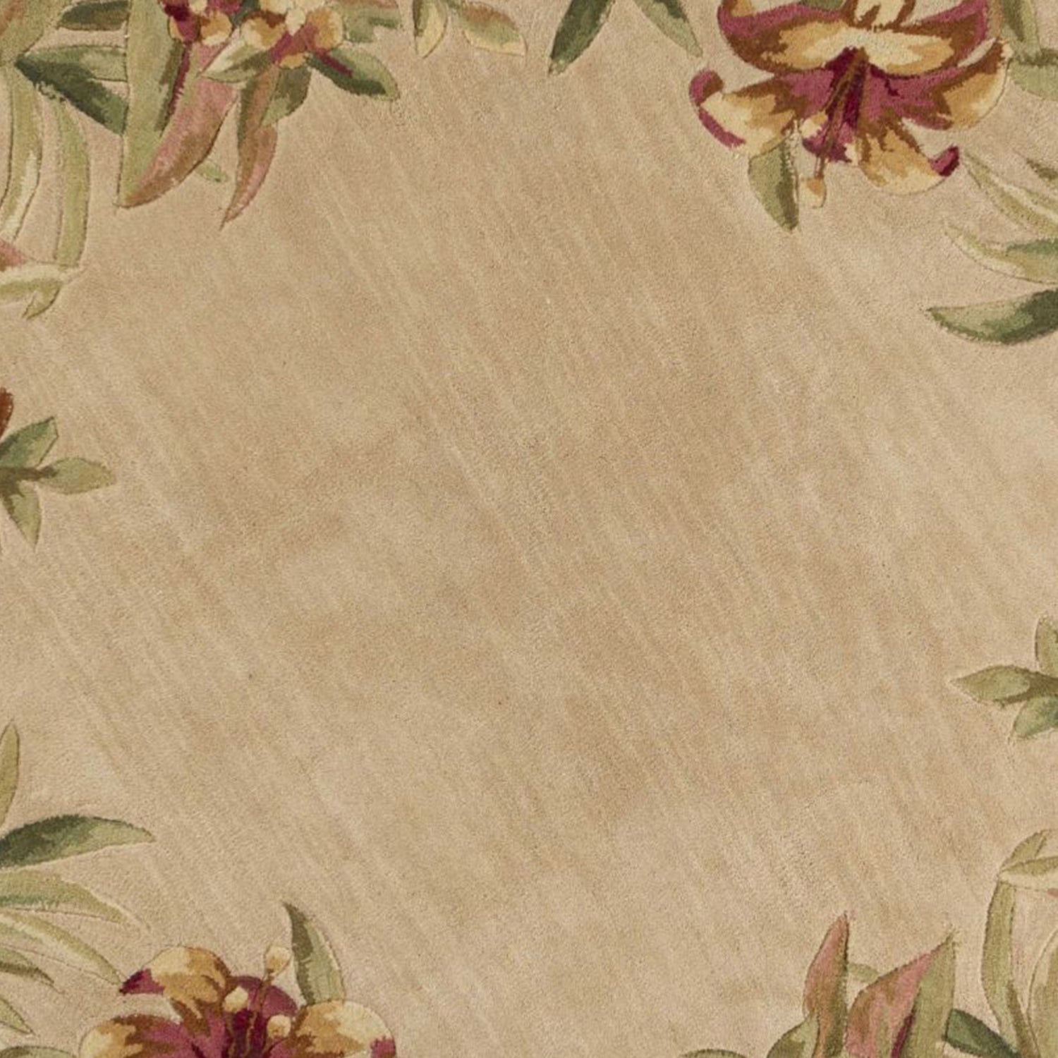 5' X 8' Beige Red And Green Wool Tropical Floral Hand Tufted Area Rug-Area Rugs-DECOROLALA