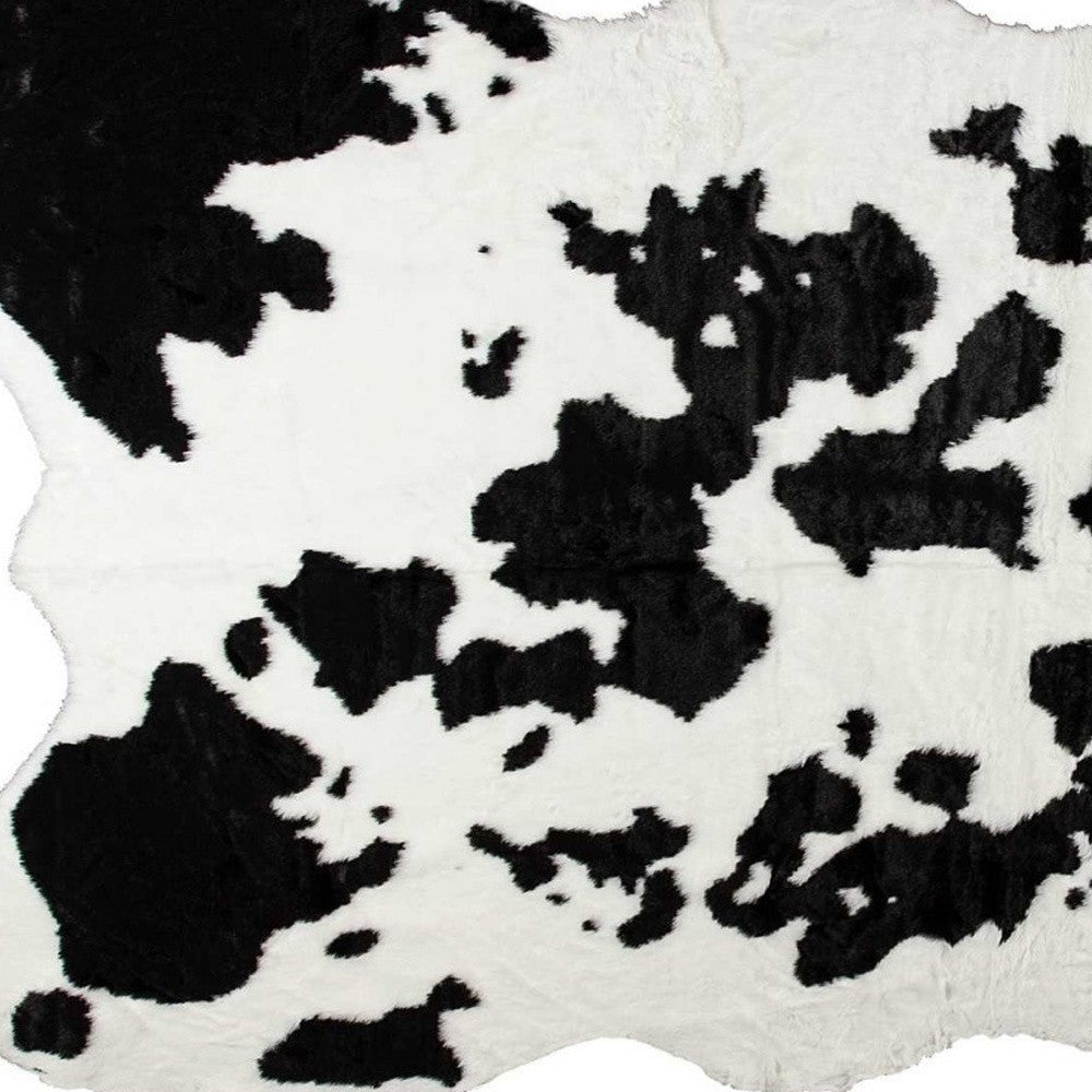 5' X 8' Black And White Cowhide Print Washable Area Rug-Area Rugs-DECOROLALA