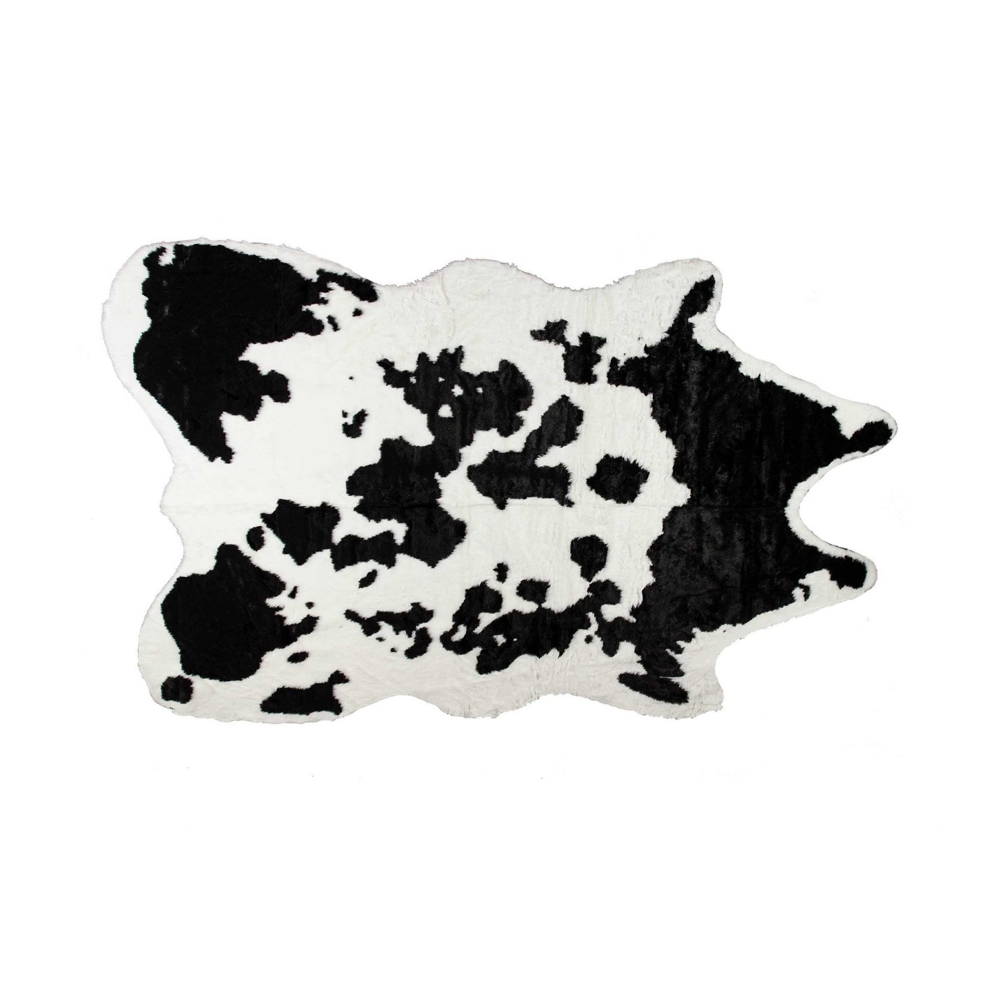 5' X 8' Black And White Cowhide Print Washable Area Rug-Area Rugs-DECOROLALA