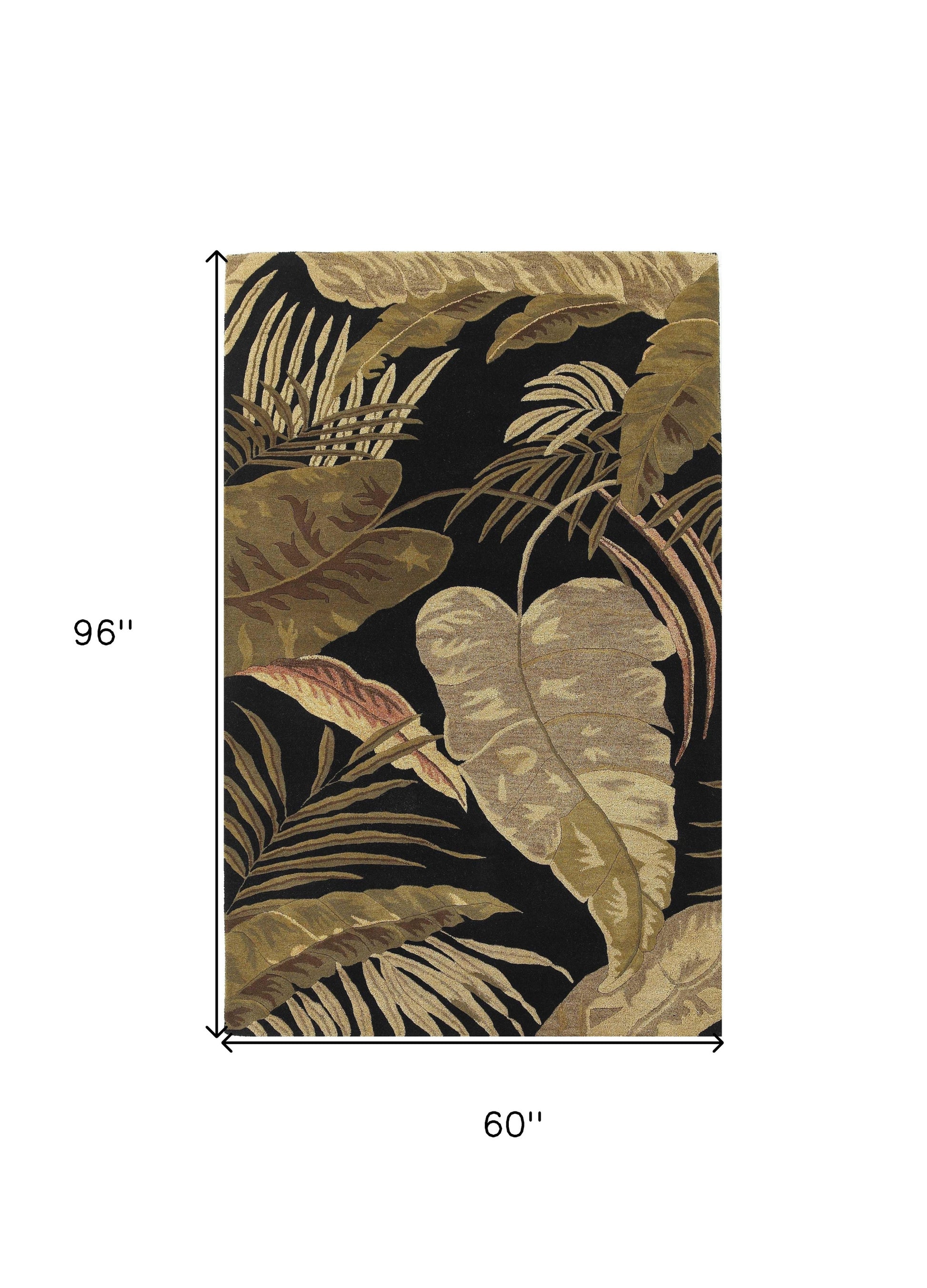 5' X 8' Black Beige And Brown Wool Botanical Leaves Hand Tufted Area Rug-Area Rugs-DECOROLALA