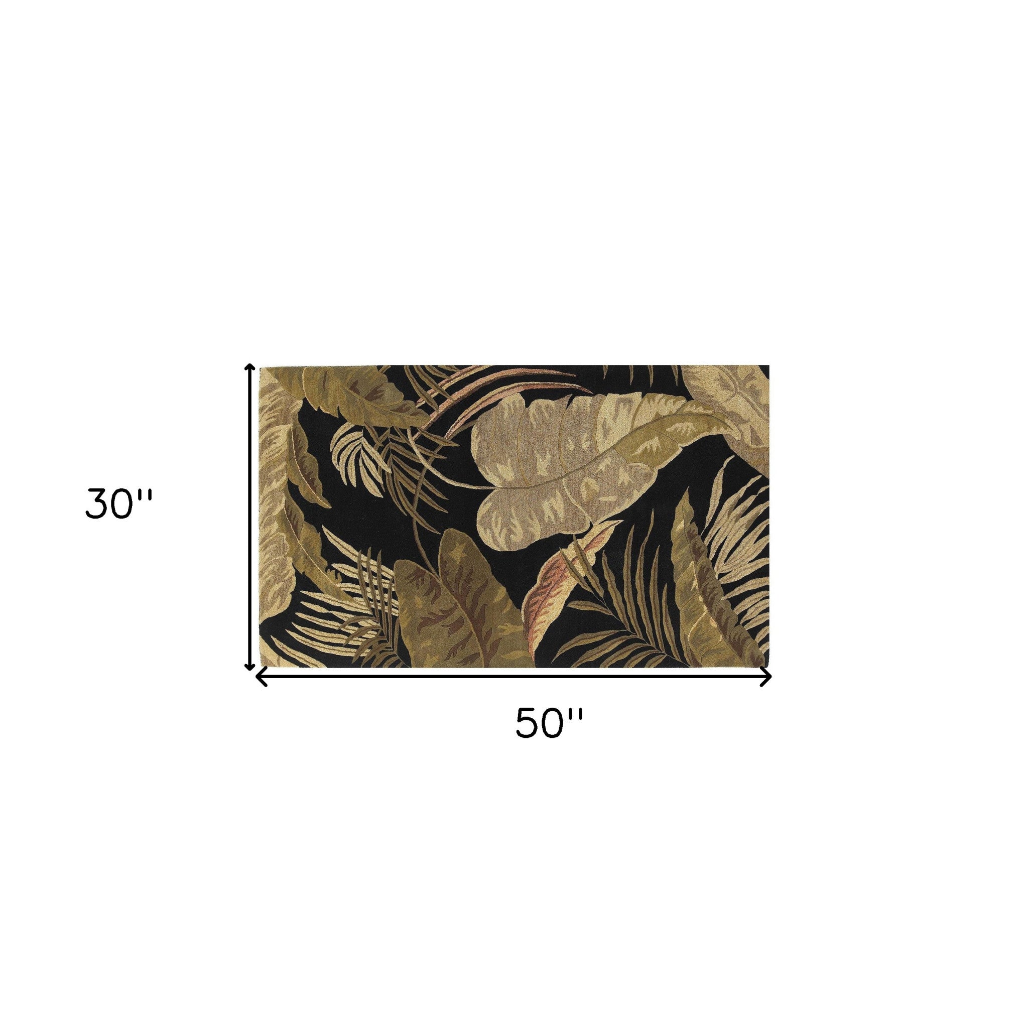 5' X 8' Black Beige And Brown Wool Botanical Leaves Hand Tufted Area Rug-Area Rugs-DECOROLALA