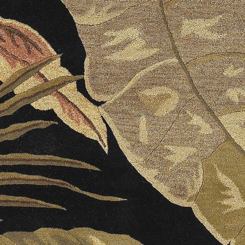 5' X 8' Black Beige And Brown Wool Botanical Leaves Hand Tufted Area Rug-Area Rugs-DECOROLALA