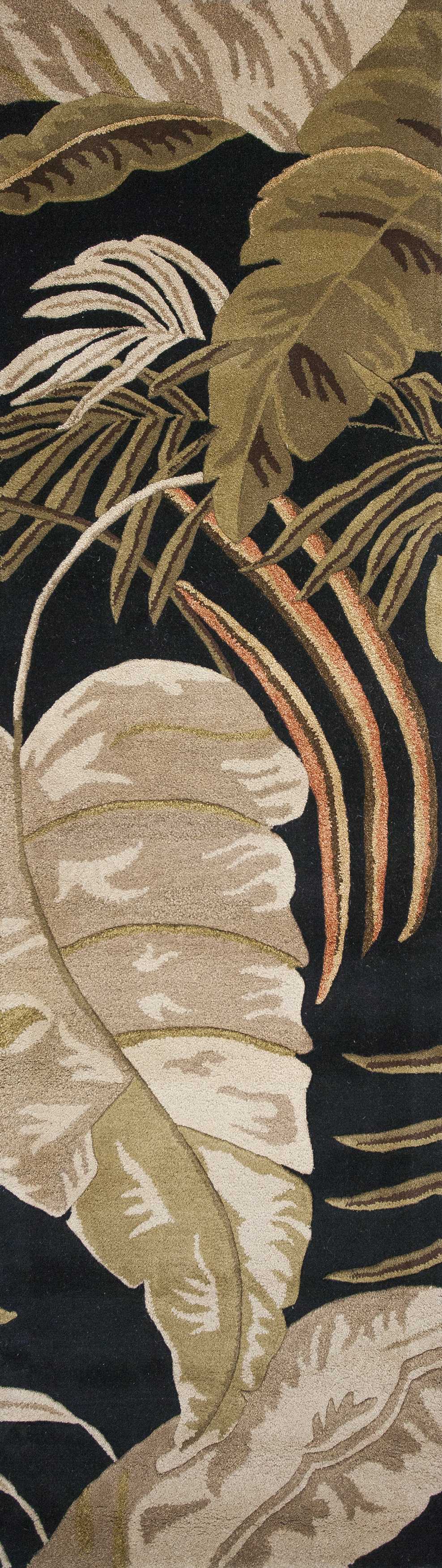 5' X 8' Black Beige And Brown Wool Botanical Leaves Hand Tufted Area Rug-Area Rugs-DECOROLALA