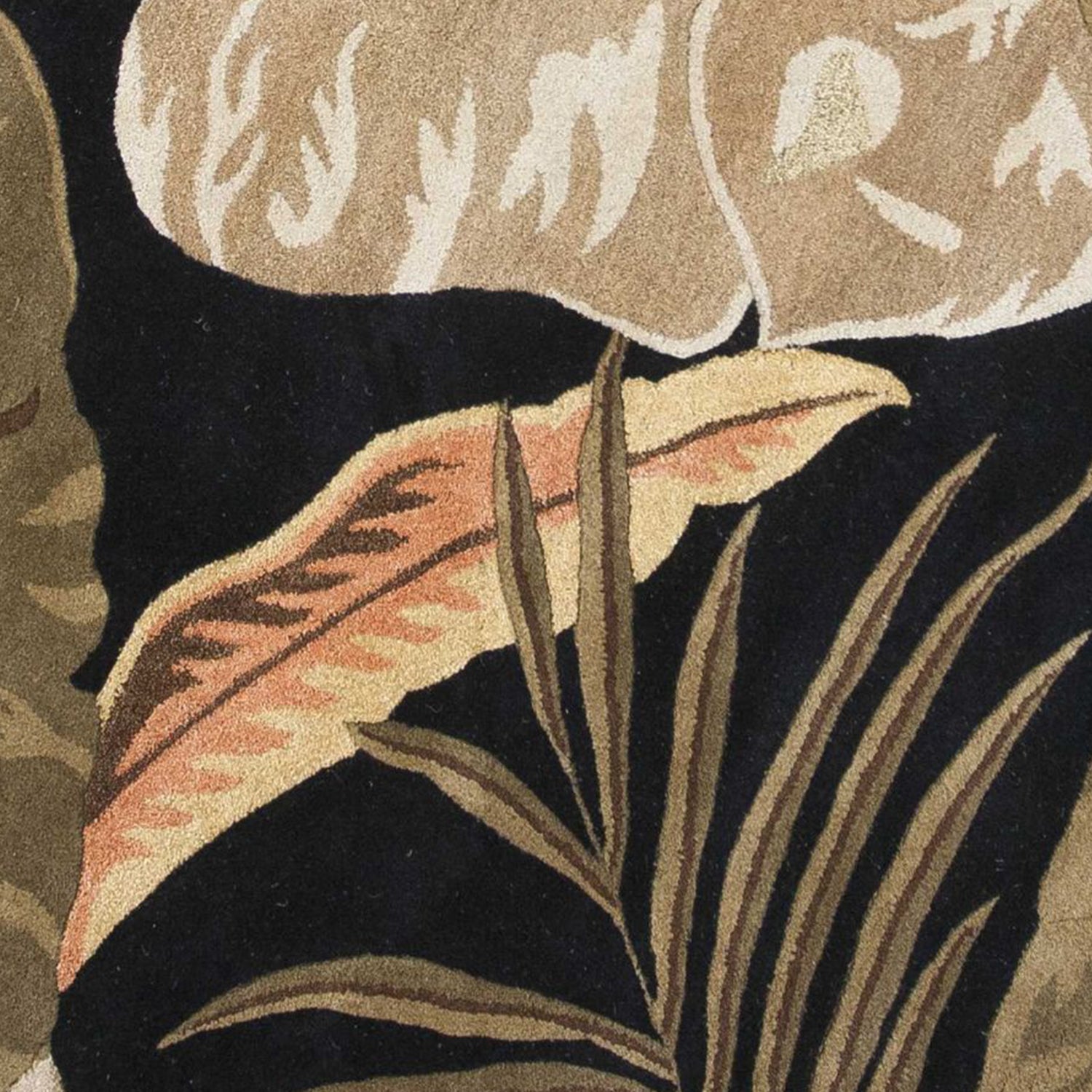 5' X 8' Black Beige And Brown Wool Botanical Leaves Hand Tufted Area Rug-Area Rugs-DECOROLALA