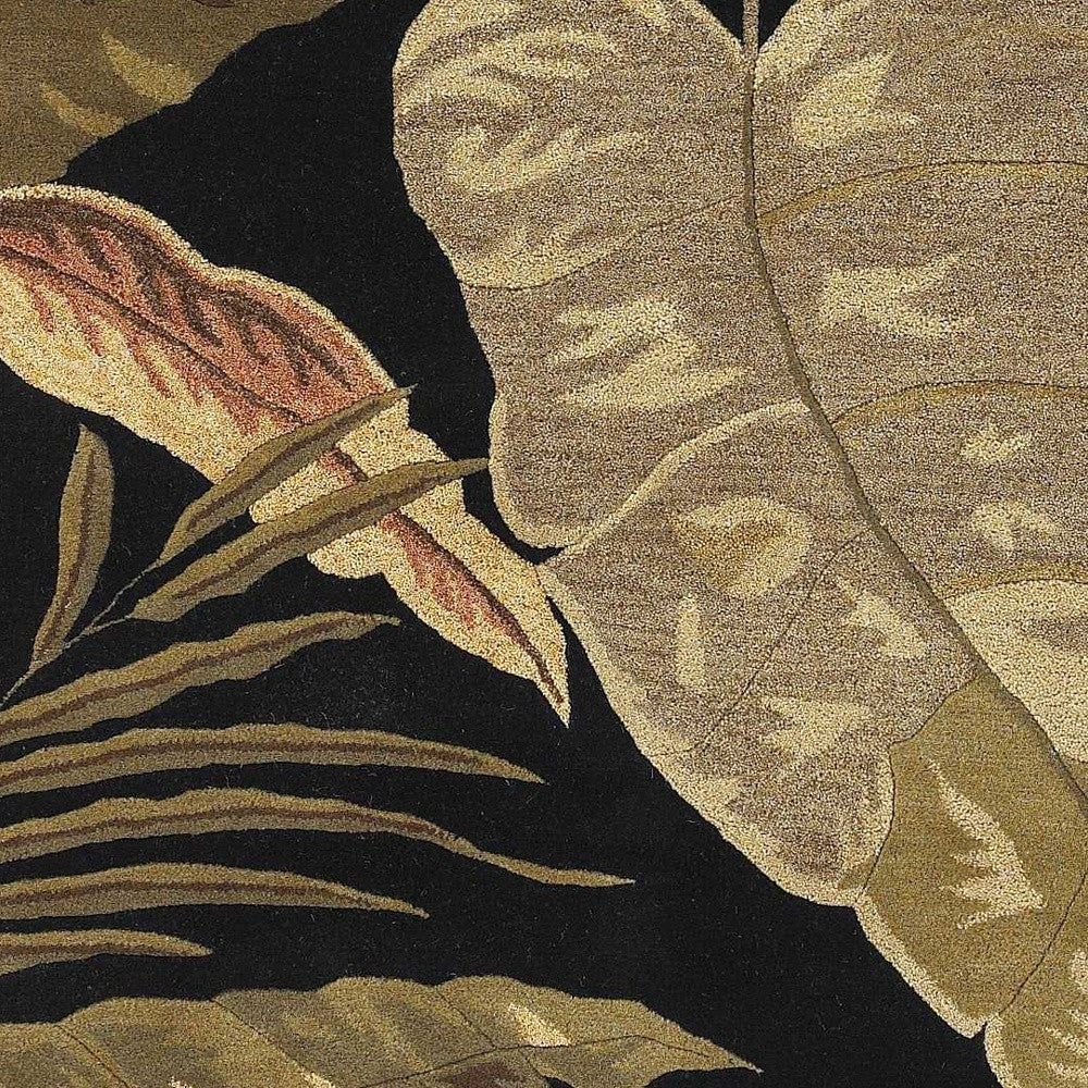 5' X 8' Black Beige And Brown Wool Botanical Leaves Hand Tufted Area Rug-Area Rugs-DECOROLALA