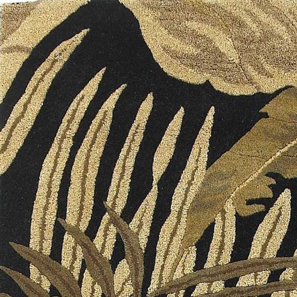 5' X 8' Black Beige And Brown Wool Botanical Leaves Hand Tufted Area Rug-Area Rugs-DECOROLALA