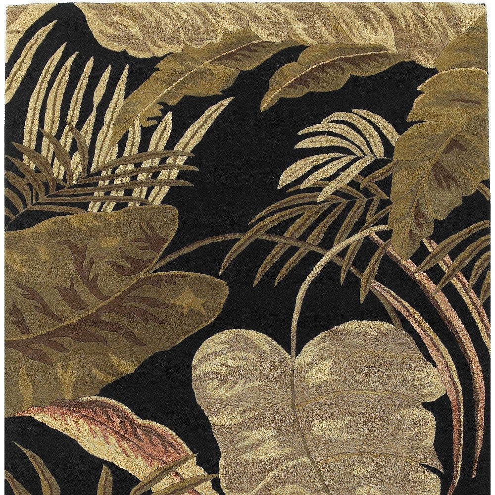 5' X 8' Black Beige And Brown Wool Botanical Leaves Hand Tufted Area Rug-Area Rugs-DECOROLALA