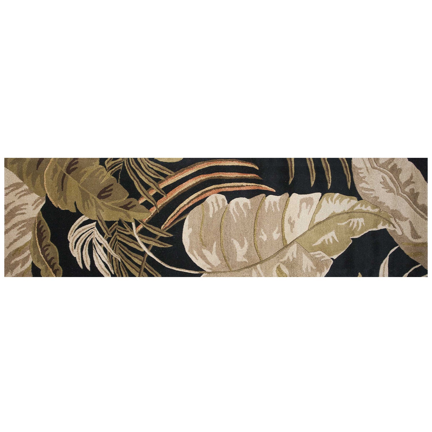 5' X 8' Black Beige And Brown Wool Botanical Leaves Hand Tufted Area Rug-Area Rugs-DECOROLALA