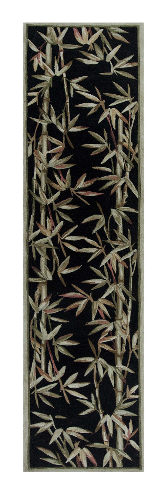 5' X 8' Black Green And Brown Wool Tropical Botanical Hand Tufted Area Rug-Area Rugs-DECOROLALA