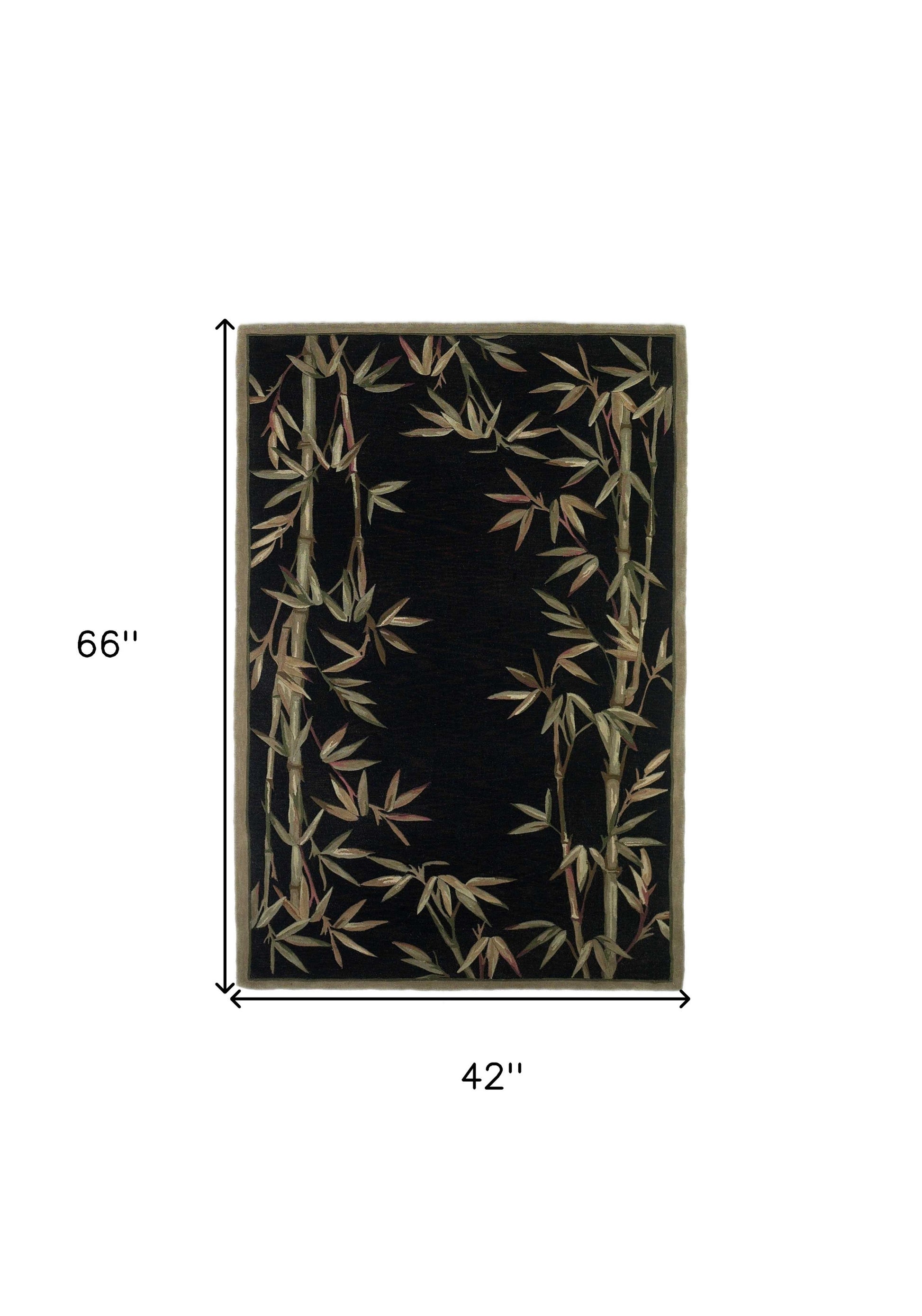 5' X 8' Black Green And Brown Wool Tropical Botanical Hand Tufted Area Rug-Area Rugs-DECOROLALA