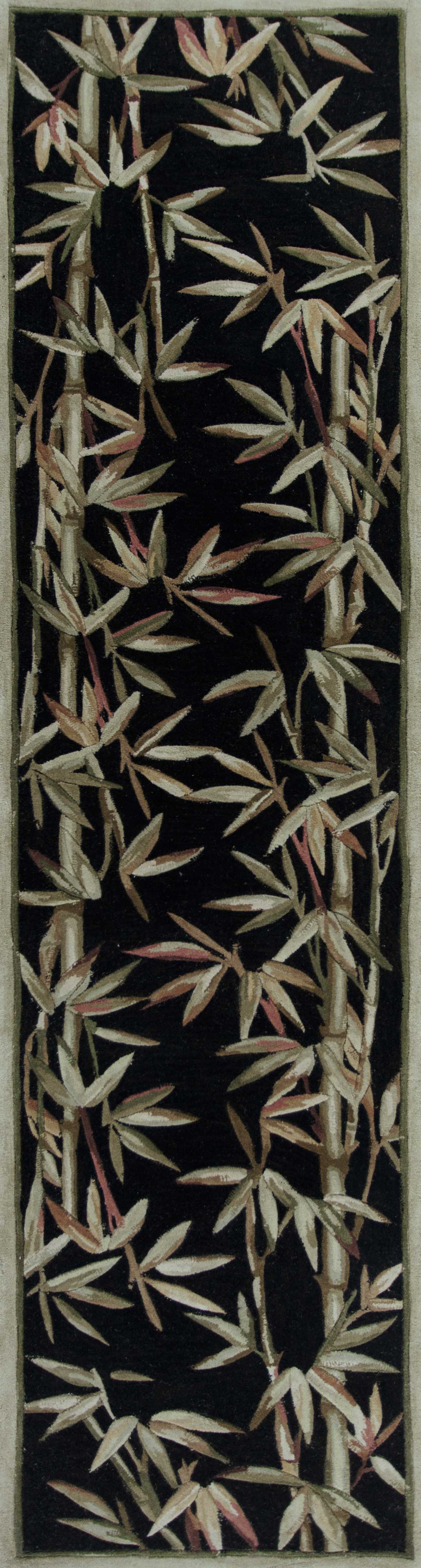 5' X 8' Black Green And Brown Wool Tropical Botanical Hand Tufted Area Rug-Area Rugs-DECOROLALA