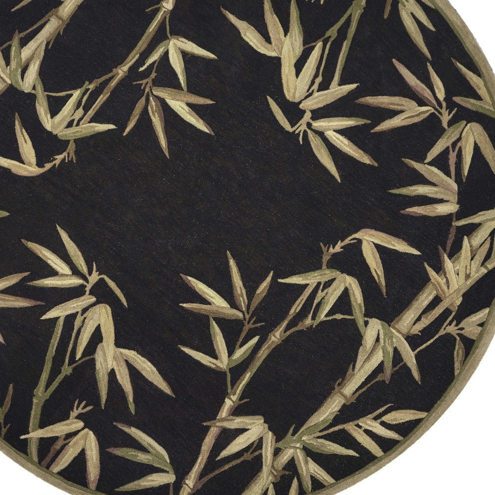 5' X 8' Black Green And Brown Wool Tropical Botanical Hand Tufted Area Rug-Area Rugs-DECOROLALA