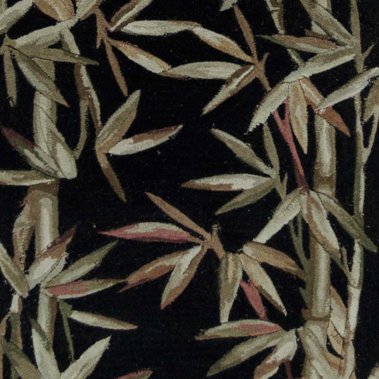 5' X 8' Black Green And Brown Wool Tropical Botanical Hand Tufted Area Rug-Area Rugs-DECOROLALA