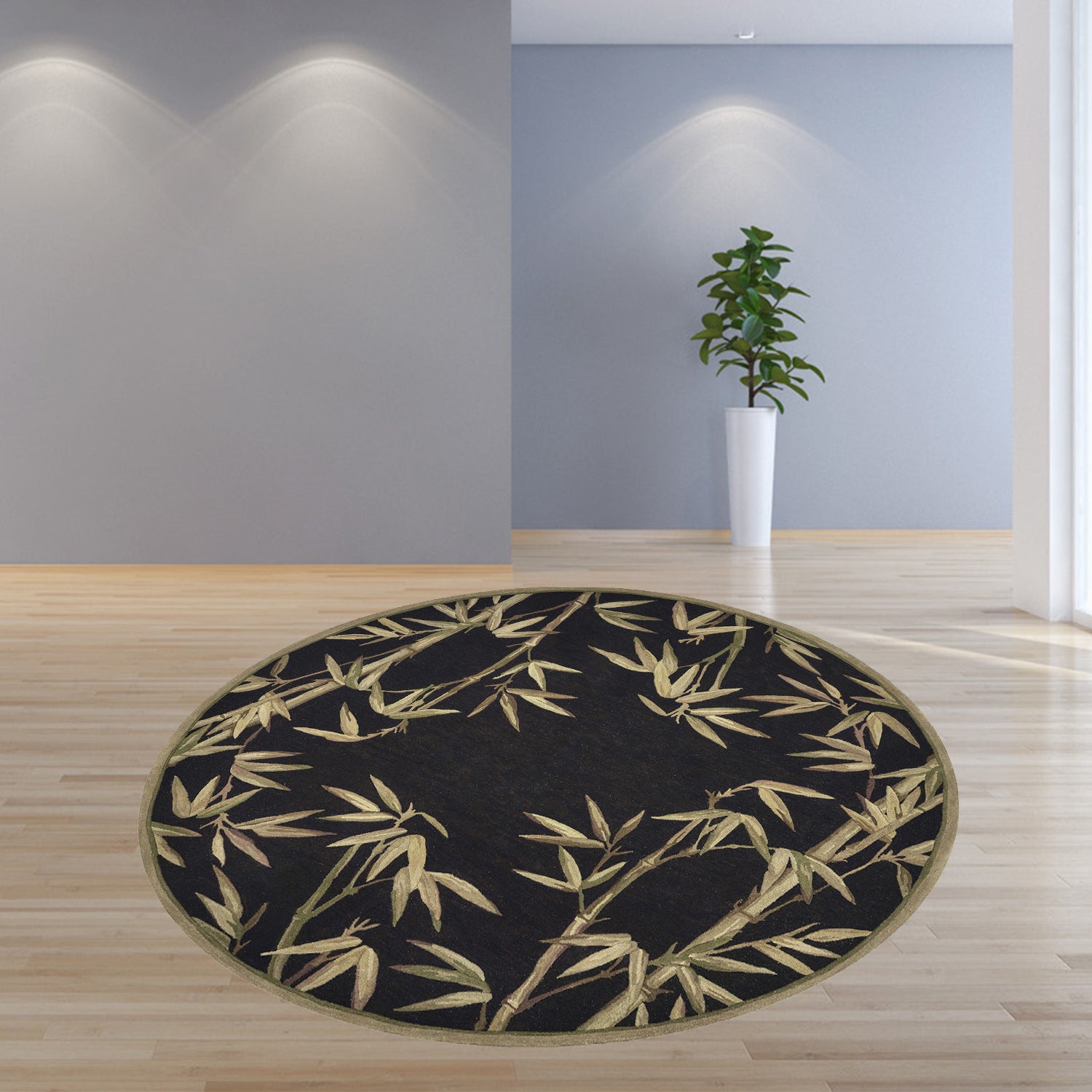 5' X 8' Black Green And Brown Wool Tropical Botanical Hand Tufted Area Rug-Area Rugs-DECOROLALA