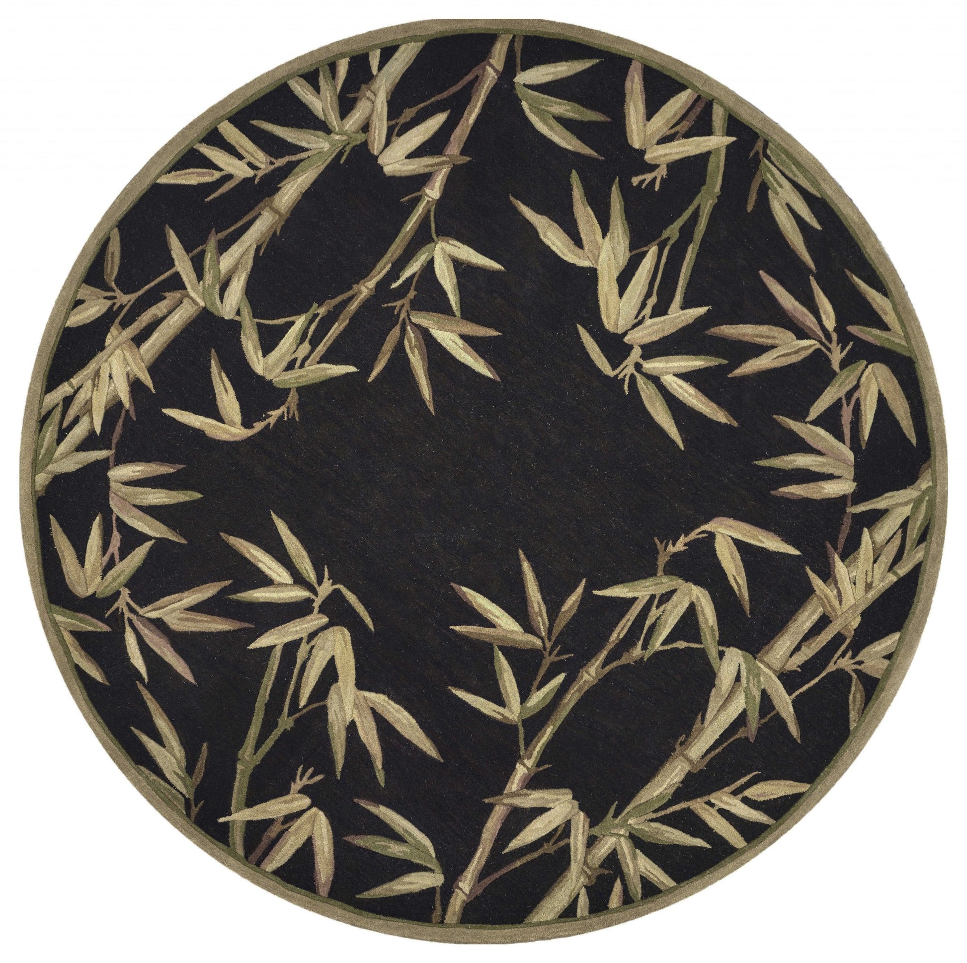 5' X 8' Black Green And Brown Wool Tropical Botanical Hand Tufted Area Rug-Area Rugs-DECOROLALA