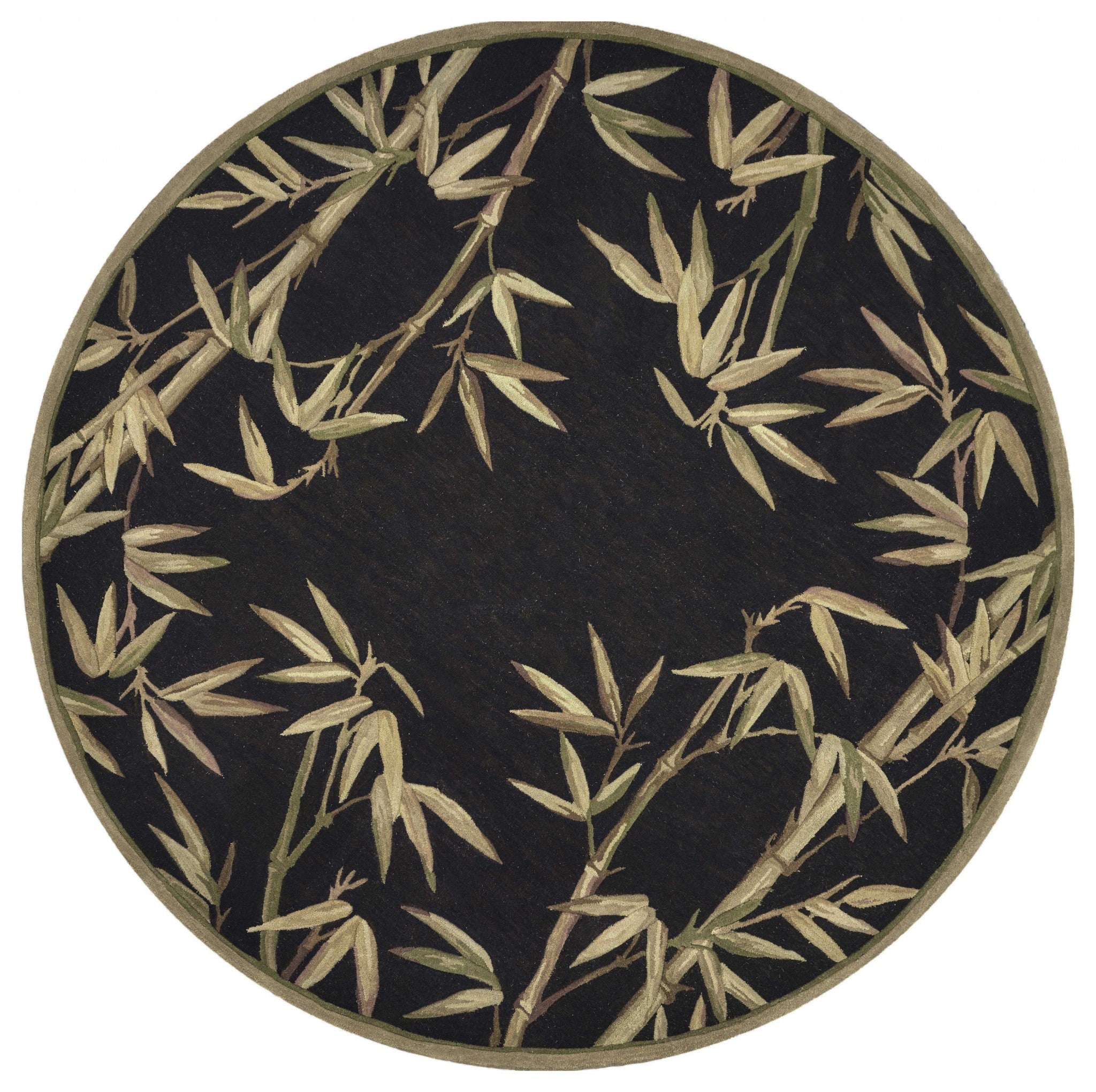 5' X 8' Black Green And Brown Wool Tropical Botanical Hand Tufted Area Rug-Area Rugs-DECOROLALA