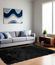 5' X 8' Black Shag Area Rug-Area Rugs-DECOROLALA