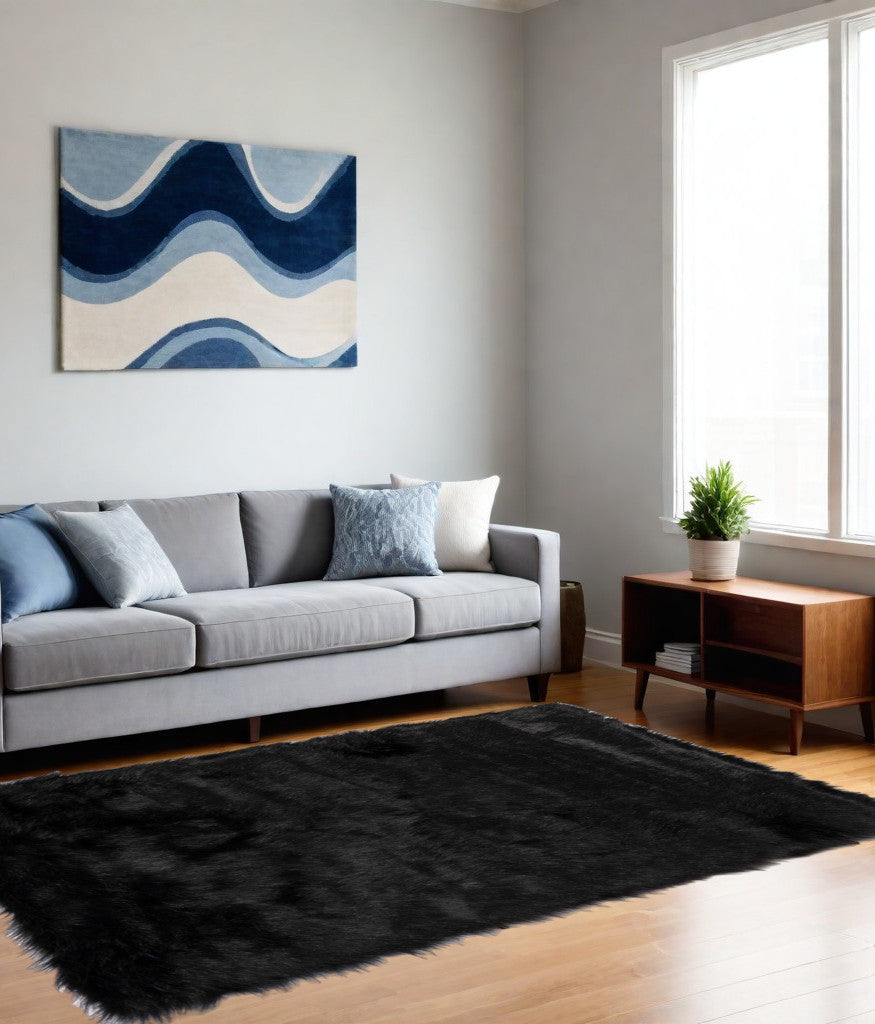 5' X 8' Black Shag Area Rug-Area Rugs-DECOROLALA