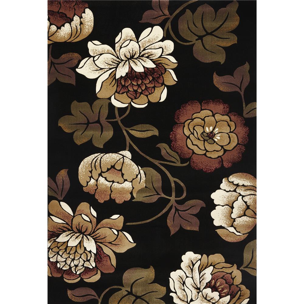 5' X 8' Black Tan And Ivory Floral Area Rug-Area Rugs-DECOROLALA